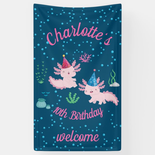 Feiern eines Niedlichen und glücklichen Axolotl Ge Banner (Vertikal)
