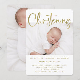 Feiern   Einfache Minimalvergoldung mit zwei Fotos Einladung