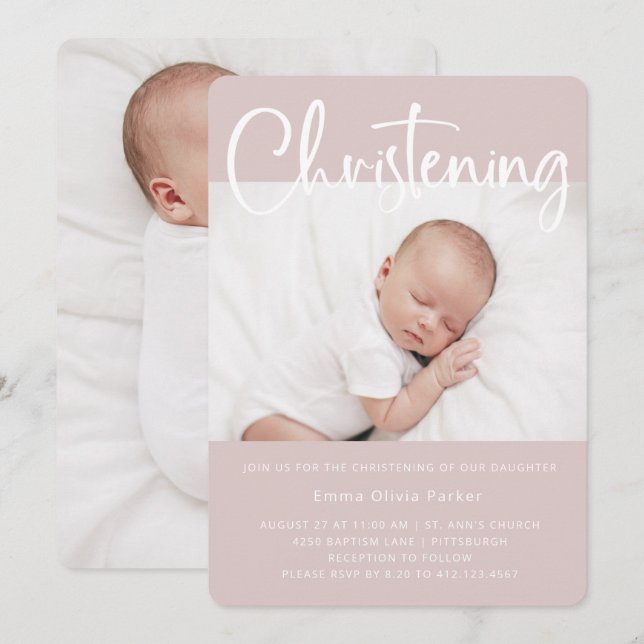 Feiern| Einfacher Minimaler Rosa mit zwei Fotos Einladung (Vorne/Hinten)