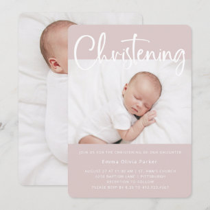 Feiern  Einfacher Minimaler Rosa mit zwei Fotos Einladung