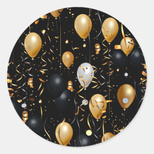 Feiern Gold und Mitternachtsschwarze Ballons Runder Aufkleber