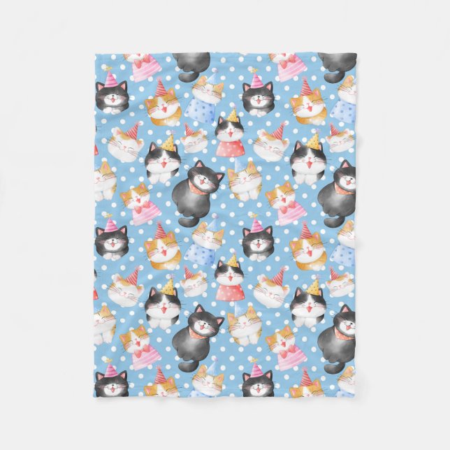 Feiern Katzen auf Blue Polka Docks Fleecedecke (Vorderseite)