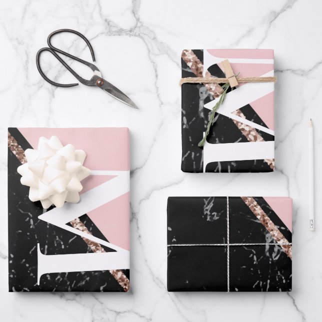 Feiern mit rosa und schwarzem Marmor Geschenkpapier Set (Vorderseite)