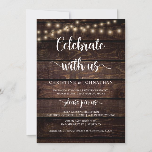 Feiern mit uns, Rustic Elopement Party Invitati Einladung (Vorderseite)