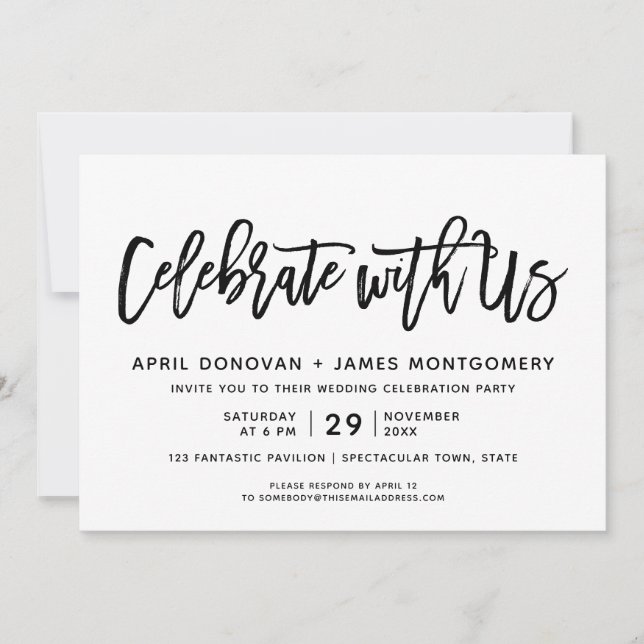 Feiern mit US Brush Typografy Wedding Einladung (Vorderseite)