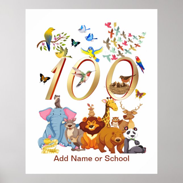 Feiern Sie 100 Schultage mit Wildtieren Poster (Vorne)