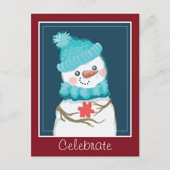 Feiern Sie den Holidays Snowman in Top Hat Postkarte (Vorderseite)