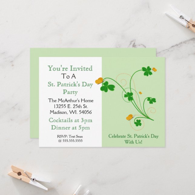 Feiern Sie den St. Patrick's Day mit uns!" Party I Einladung (Vorderseite/Rückseite Beispiel)