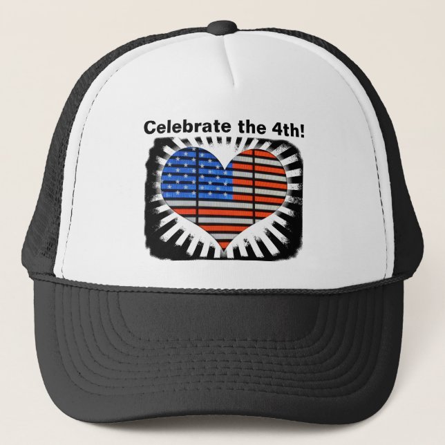 Feiern Sie die vierte amerikanische Flagge Truckerkappe (Vorderseite)