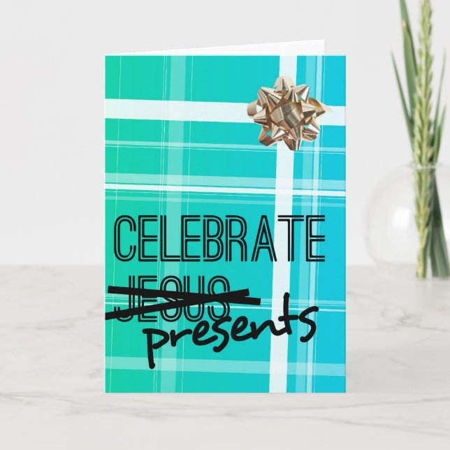 Feiern Sie Geschenke Feiertagskarte (Vorderseite)