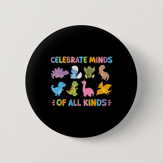 Feiern Sie Köpfe aller Art Dinosaurier ADHS Neurod Button (Vorderseite)