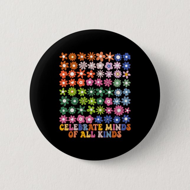Feiern Sie Köpfe aller Art Groovy Flower Autismus  Button (Vorderseite)