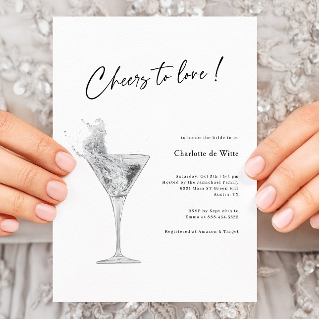 Feiern Sie Liebe! Elegantes Weißes Brautparty Einl Einladung (Elegant White Cheers To Love Bridal Shower Invitation)
