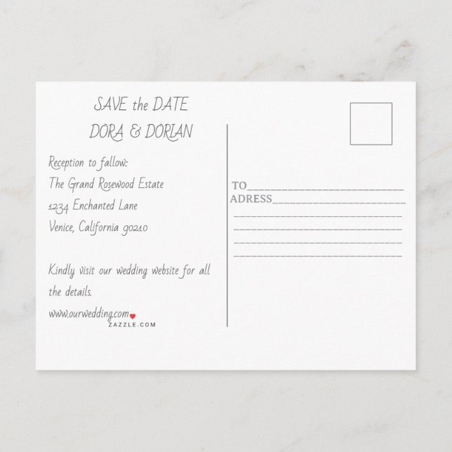 Feiern Sie Liebe und Freude mit einer Hochzeitsein Einladungspostkarte (Rückseite)