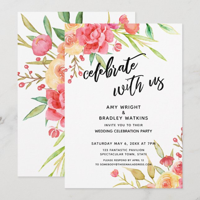 Feiern Sie mit Blume von Us Boho Hochzeitsempfang Einladung (Vorne/Hinten)
