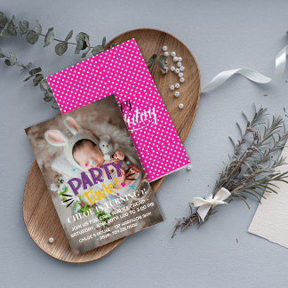 Feiern Sie mit dem Lächeln! Party Time Foto Geburt Einladung