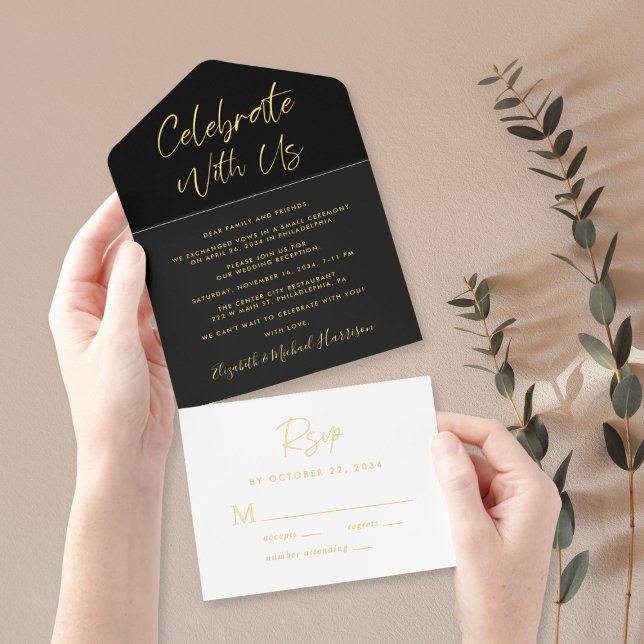 Feiern Sie mit uns an der Schwarzen Hochzeitsempfe All-in-One-Einladung (Von Creator hochgeladen)