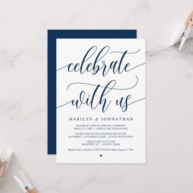 Feiern Sie mit uns, Black, Wedding Elopement Party Einladung (Vorderseite/Rückseite Beispiel)
