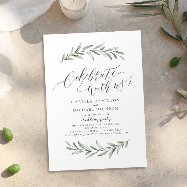 Feiern Sie mit uns! Einfache Rustikale Hochzeit Einladung (Celebrate With Us! Simple Rustic Greenery Wedding Invitation)
