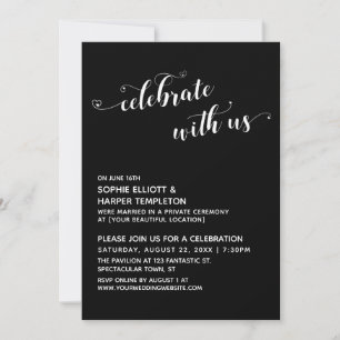 Feiern Sie mit uns Hearts Schrift Schwarz Rezeptio Einladung