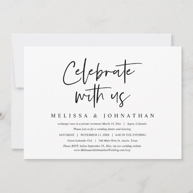 Feiern Sie mit uns, Hochzeitsessen Einladung (Vorderseite)