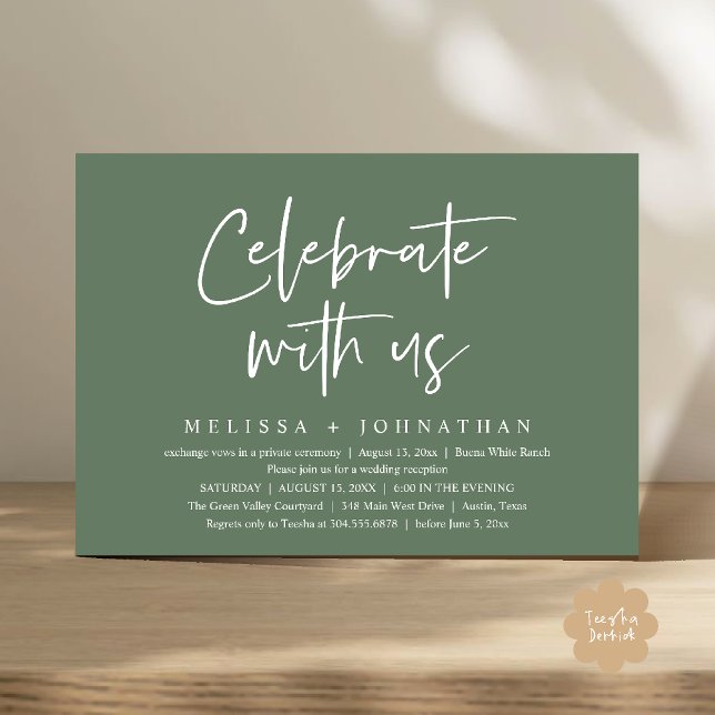 Feiern Sie mit uns Moderne Hochzeitsempfehlung Einladung (Celebrate with us Modern Casual Wedding Reception Dinner Lunch Brunch Invites Card PDF Sage Green)