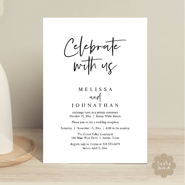 Feiern Sie mit uns, Moderne Hochzeitsempfehlung Einladung (Celebrate with us Modern Casual Wedding Reception Dinner Lunch Brunch Invites Card PDF Black White)