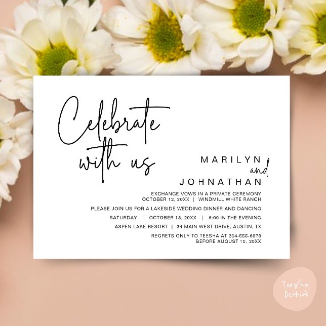 Feiern Sie mit uns, Post Wedding Elopement Party Einladung (Celebrate with us, Post Wedding Elopement Party Dinner Brunch Lunch Invitation Card PDF Black White)