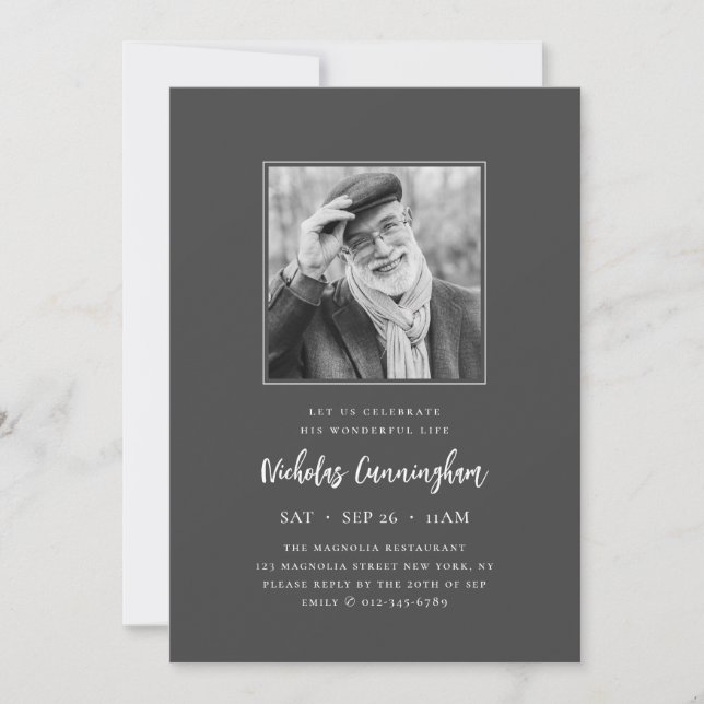 Feiern Sie sein wundervolles Leben Modernes Gedäch Einladung (Vorderseite)