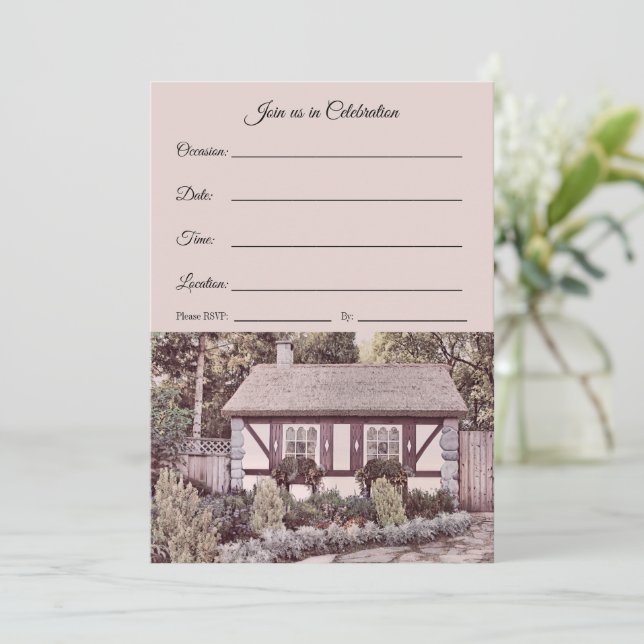 Feiern Sie uns - Englische Hütte Ankündigung (Stehend Vorderseite)