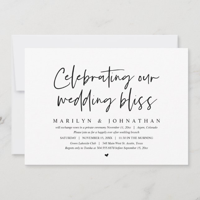 Feiern Sie unsere Hochzeitsfeier, Elopement Brunch Einladung (Vorderseite)