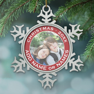 Feiern Sie Weihnachten mit Ihrem Lieblings-Foto Schneeflocken Zinn-Ornament