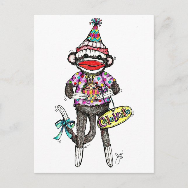 FEIERN! Sock Monkey Postkarte (Vorderseite)