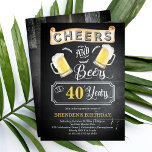 Feiern und Biere bis 40 Jahre Geburtstagsparty Einladung<br><div class="desc">Feiern Sie Ihren 40. Geburtstag stilvoll mit diesem rustikalen Holzchalkboard "Cheers and Bers" und dem Vintagen Barroom-Design aus mehrfarbigem Holz. Composite Design von Holiday Hearts Designs (Rechte vorbehalten).</div>