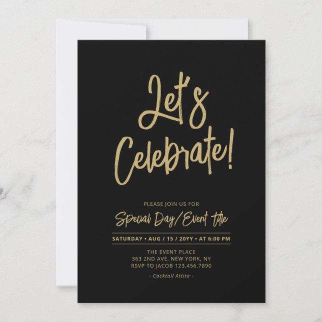 Feiern wir | Black Chic Script Cacktail Party Einladung (Vorderseite)