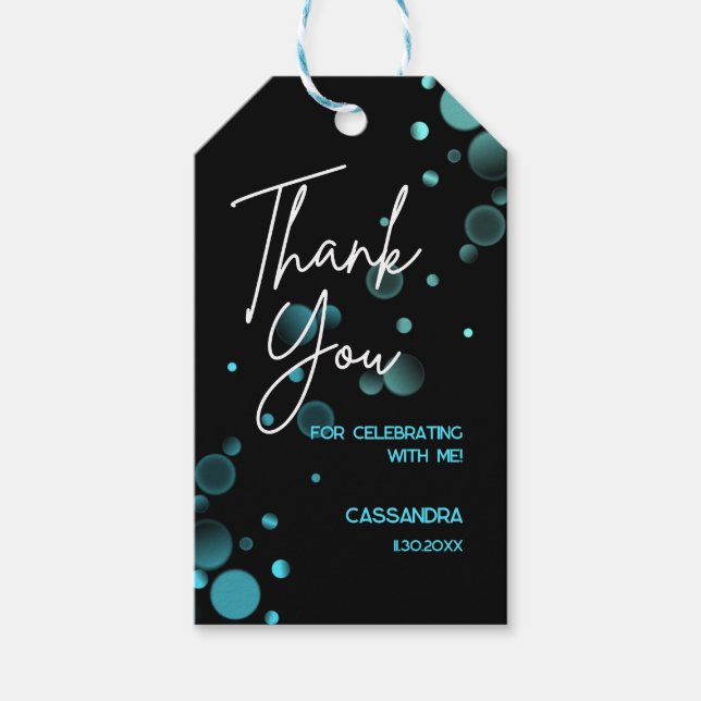 Feiern wir Blue Bokeh Gradient Black Birthday Geschenkanhänger (Vorderseite)