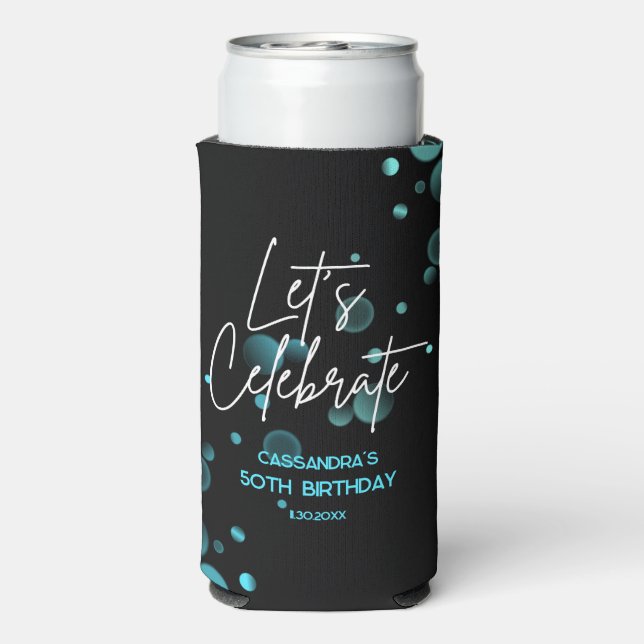 Feiern wir Blue Bokeh Gradient Black Birthday Selters Dosenkühler (Seltzer Rückseite)