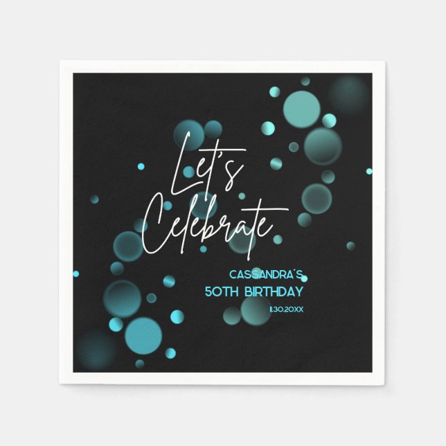 Feiern wir Blue Bokeh Gradient Black Birthday Serviette (Vorderseite)