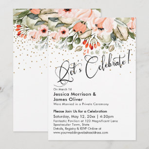 Feiern wir! Blush Floral Imitate Gold Confetti Einladung