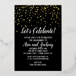 Feiern wir Confetti auf Black Verlobung Gold Folieneinladung