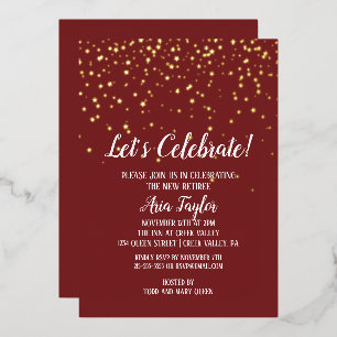 Feiern wir Confetti auf Burgund Party Gold Folieneinladung