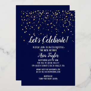 Feiern wir Confetti auf Navy Blue Party Gold Folieneinladung