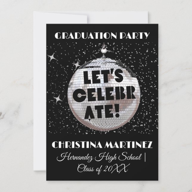 Feiern wir das ABSCHLUSS Disco Ball Party Einladung (Vorderseite)