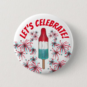 Feiern wir den 4. Juli Rocket Pop Fireworks USA Button
