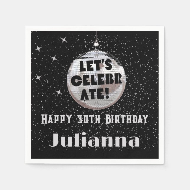 Feiern wir den Disco Ball Black Geburtstag Serviette (Vorderseite)
