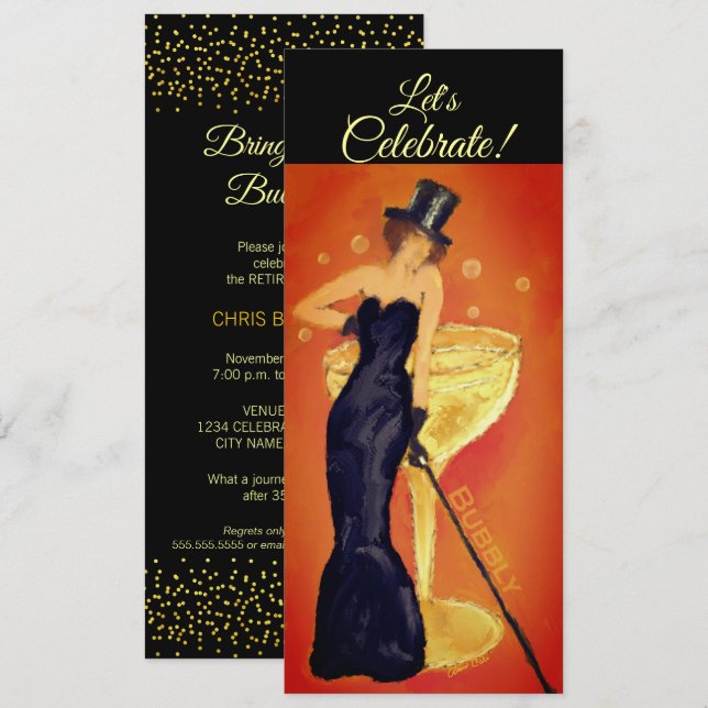 Feiern wir die bemalte Champagner Lady Invitation Einladung (Vorne/Hinten)