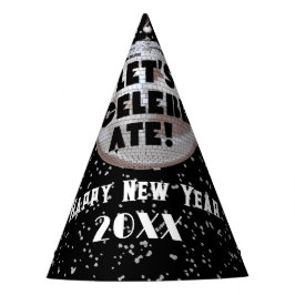 Feiern wir die NYE Black and Silver Glitzer Disco Partyhütchen