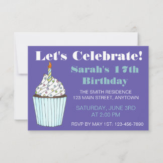 Feiern wir Geburtstagsparty Blue Cupcake Cake Einladung