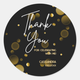 Feiern wir Gold Bokeh Gradient Black Birthday Runder Aufkleber