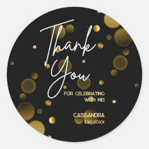 Feiern wir Gold Bokeh Gradient Black Birthday Runder Aufkleber